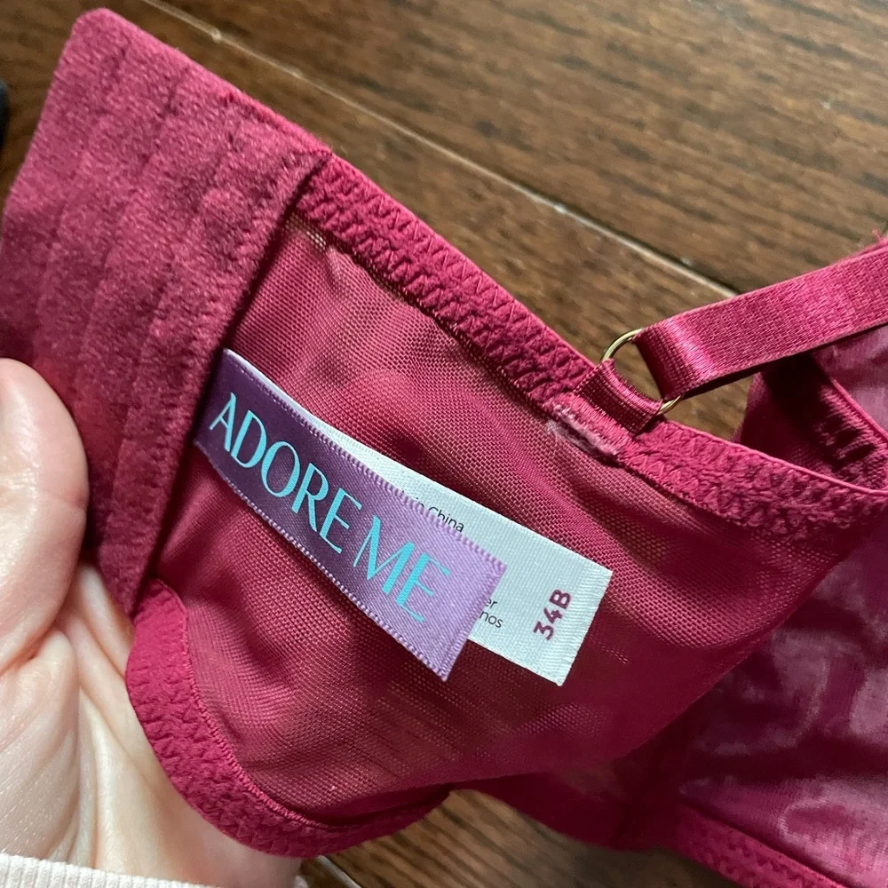 Adore Me Burgundy Floral Lace Bra